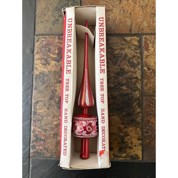 Vintage Yuletide Unbreakable Christmas Tree Topper Red Silver Glitter Italy - Picture 1 of 12